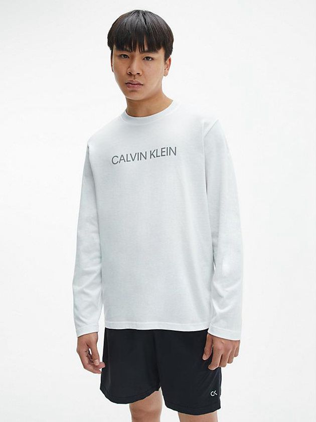 Calvin Klein USA Long Sleeve Logo Gym Mens T-Shirt White 8245963-WV